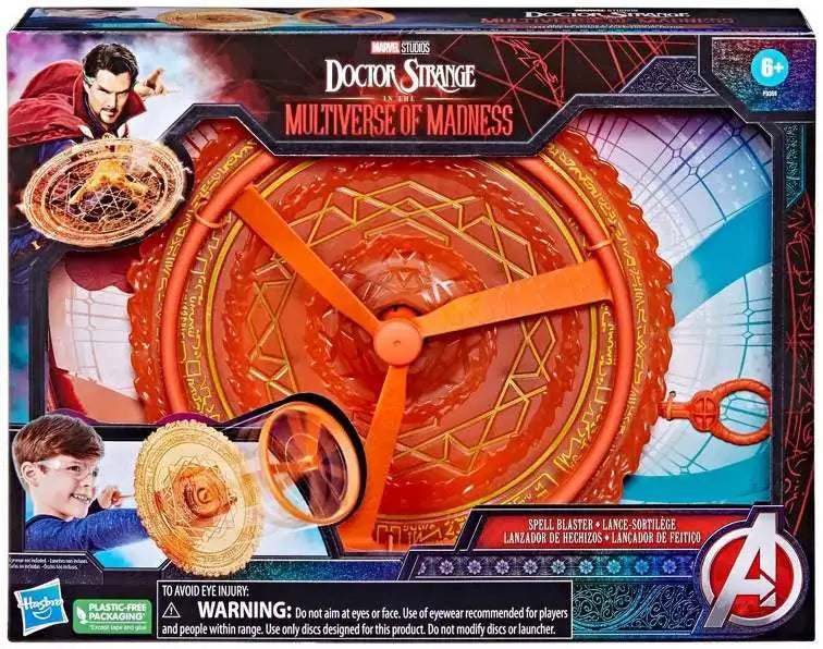 Doctor Strange toy set with orange spell blaster in packaging