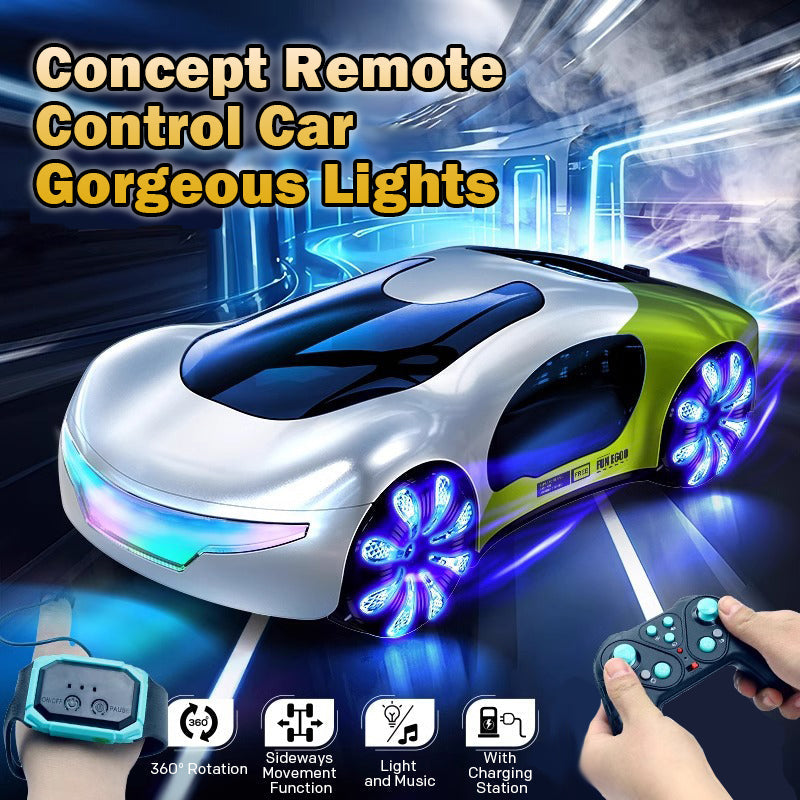 Concept remote control car with gorgeous lights on a futuristic background