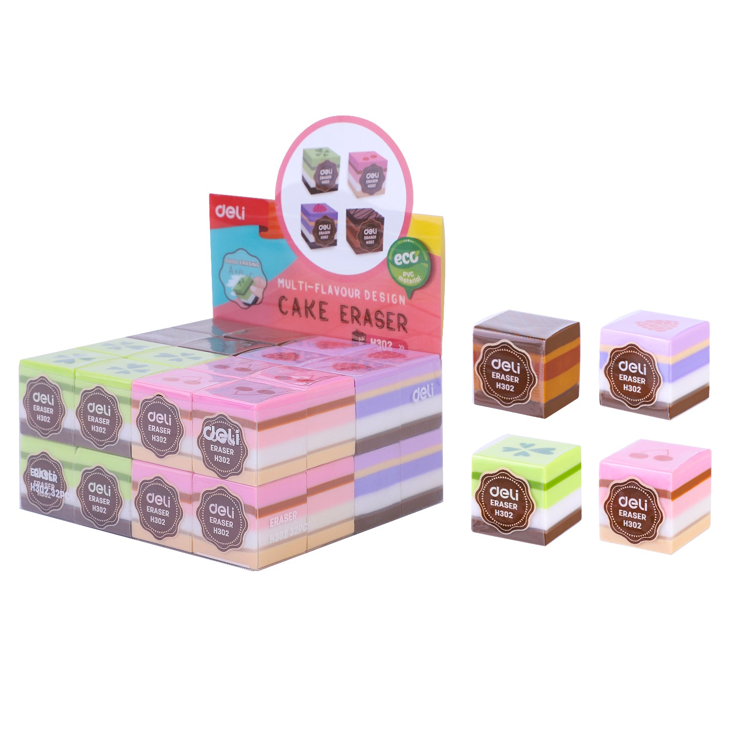 Deli Eraser 25X25X25Mm Cake Pattern