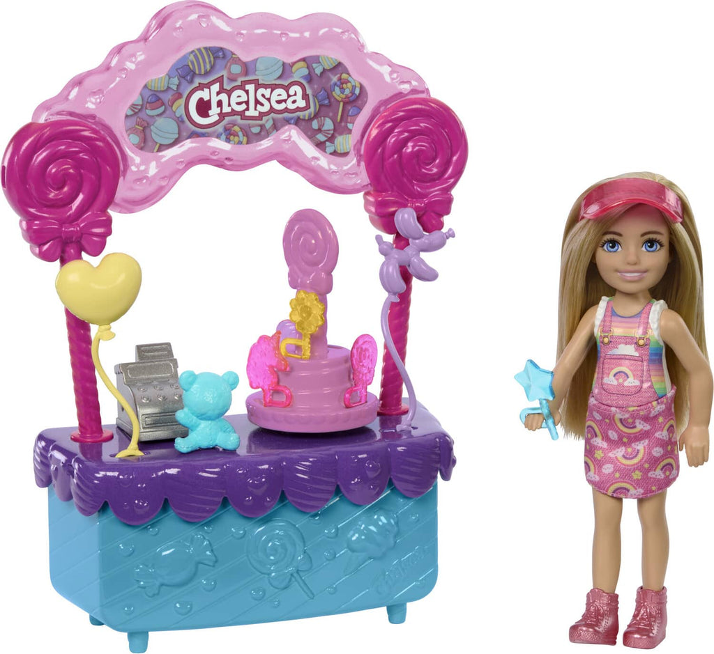 Toy doll with a candy-themed playset featuring the name 'Chelsea'.