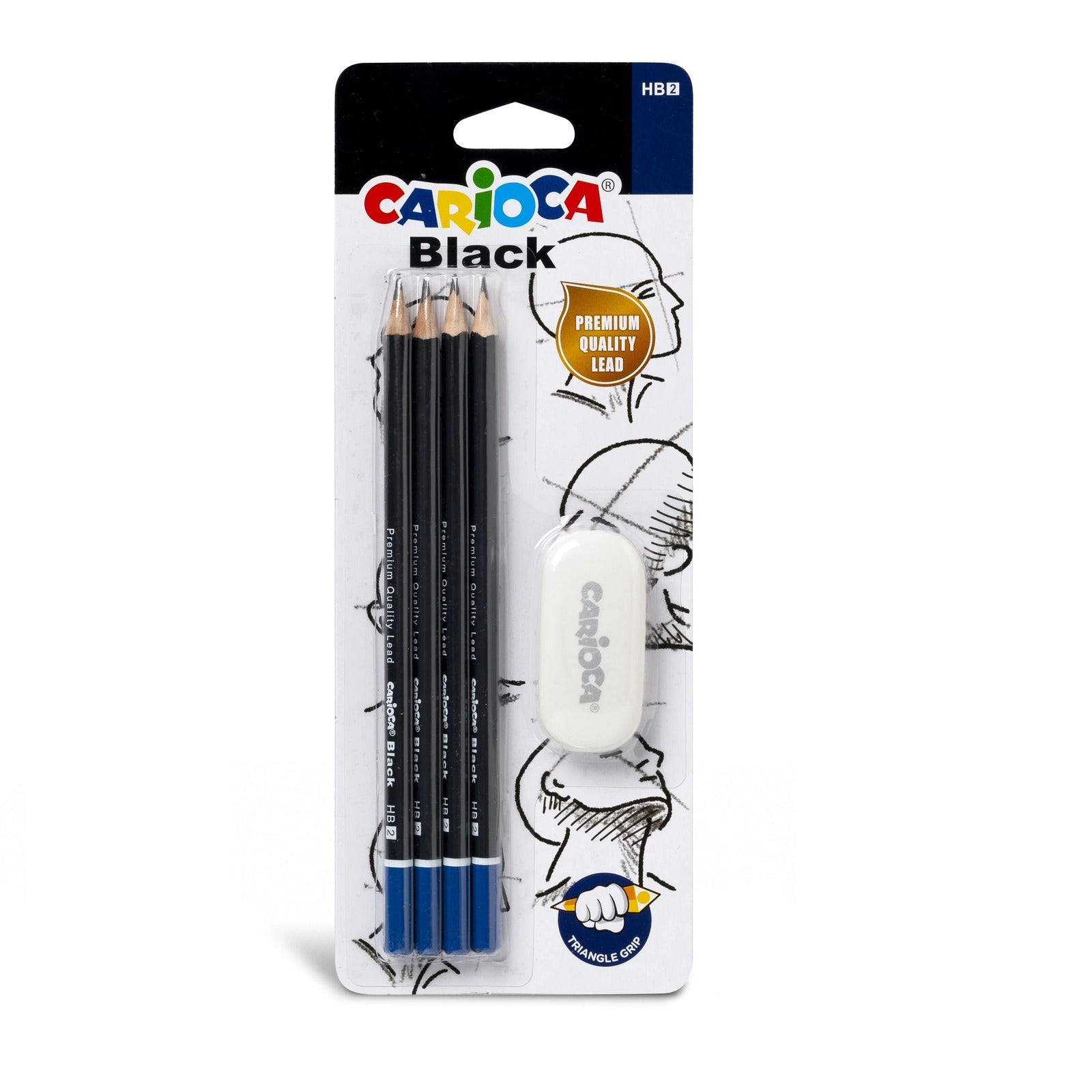 CARIOCA Black Pencils Black Hb Set Of 4+ Eraser