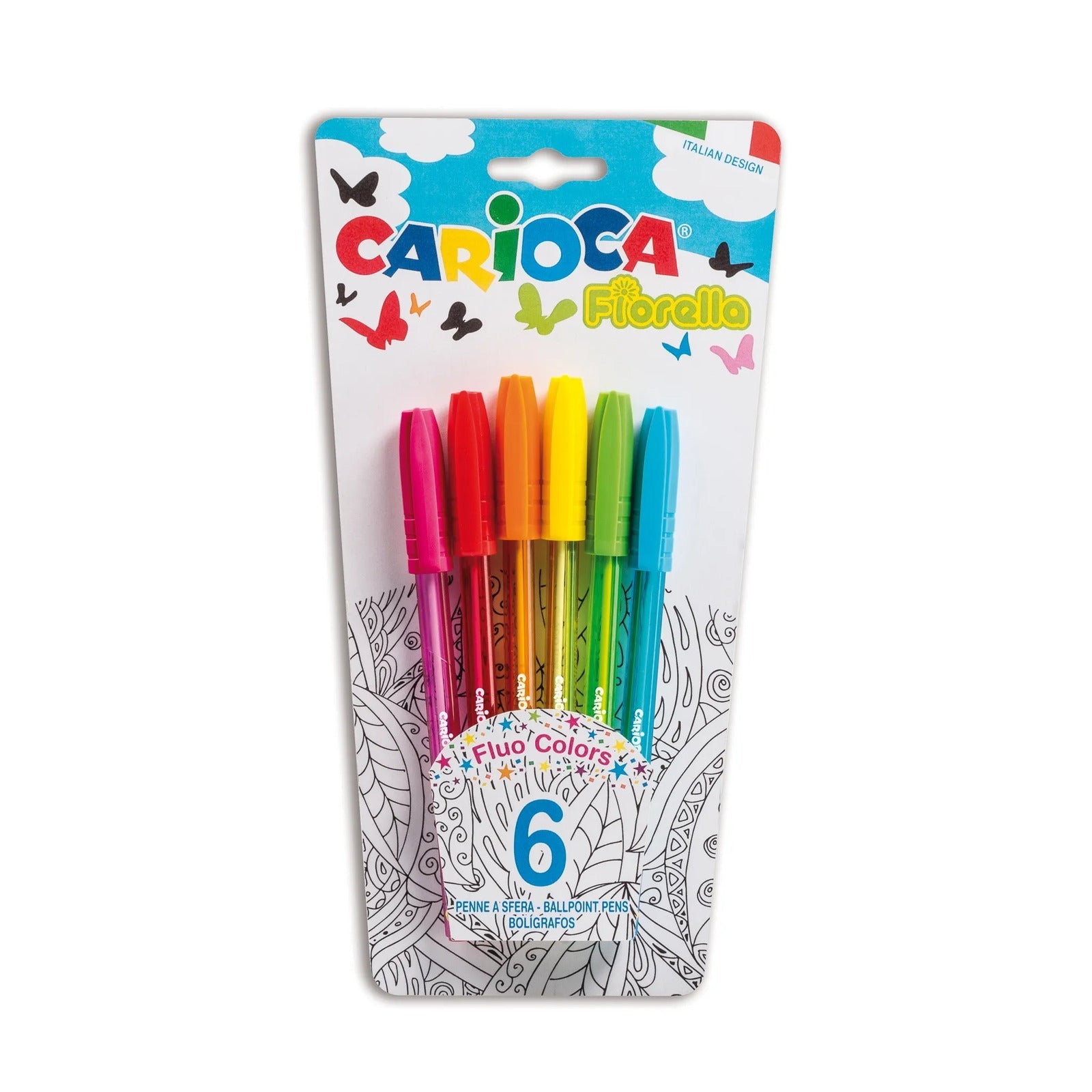 CARIOCA Fluo Colors Ballpoint Pens Pack Of 6