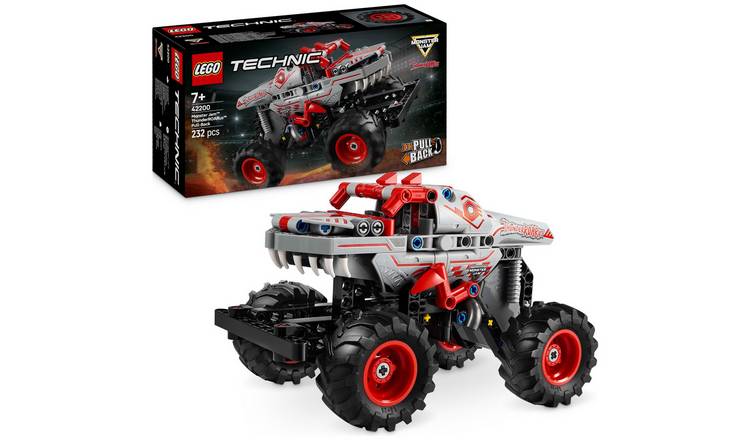 LEGO Technic monster truck set with packaging on a white background