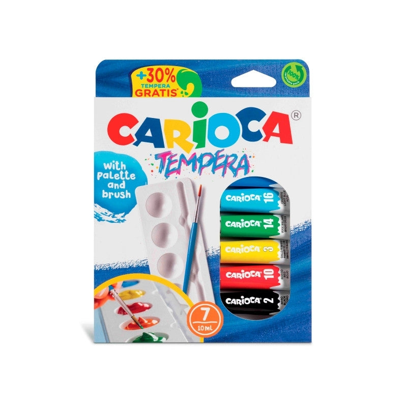 Carioca Tempera Set Of 7 x 10ml With Palette & Brush