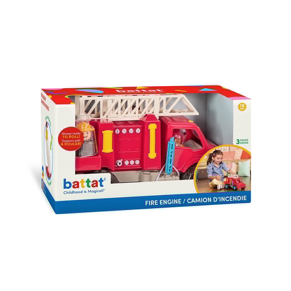 Battat toy fire engine set packaging on a white background