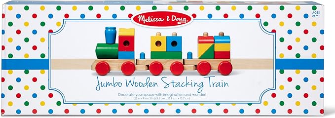 Melissa & Doug Jumbo Wooden Stacking Train set in a colorful box
