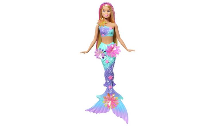 Mermaid doll with a colorful tail and top on a white background