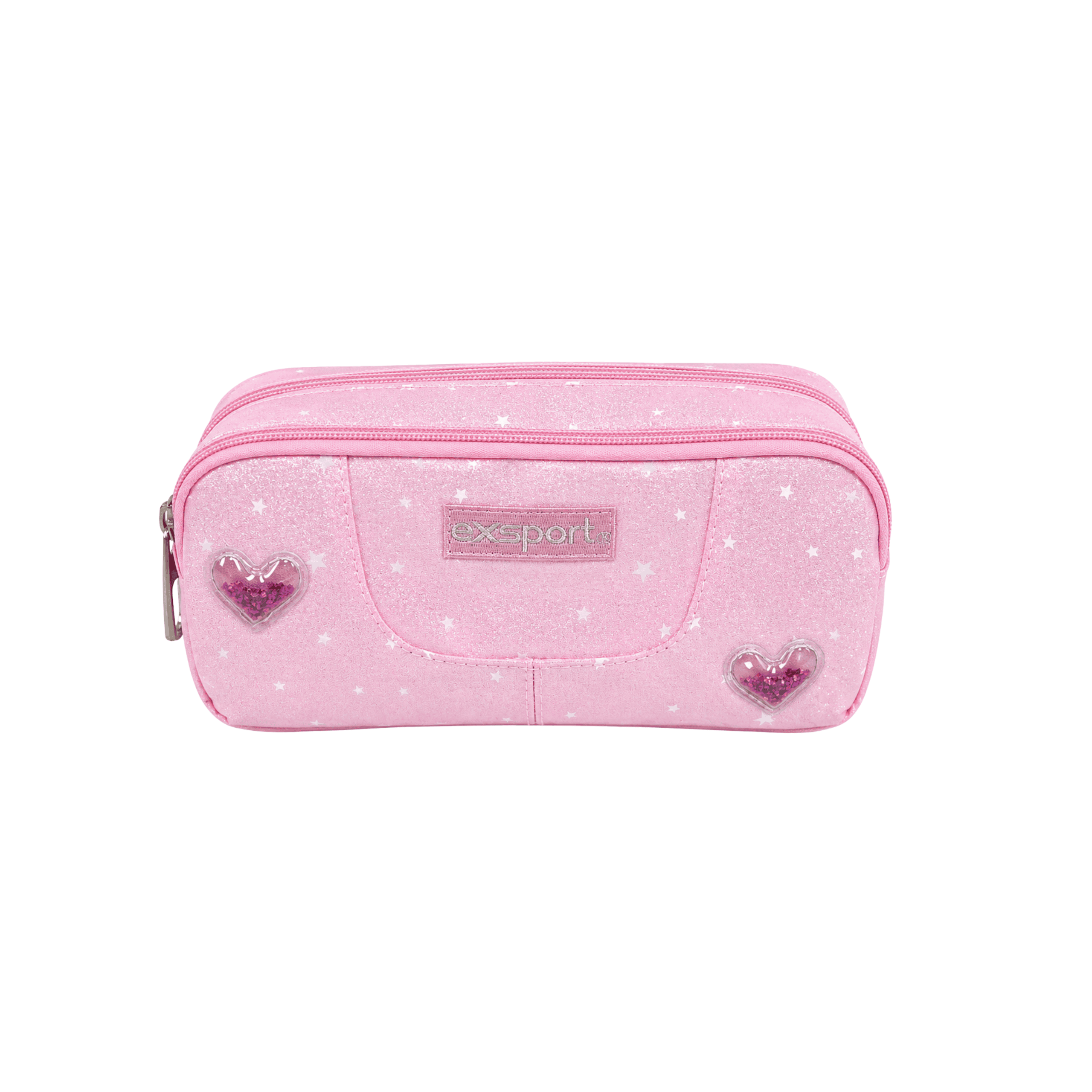 EXSPORT Pencil Case Blended Girls Shiny Pink Hearts 2 Comp. / 2627574
