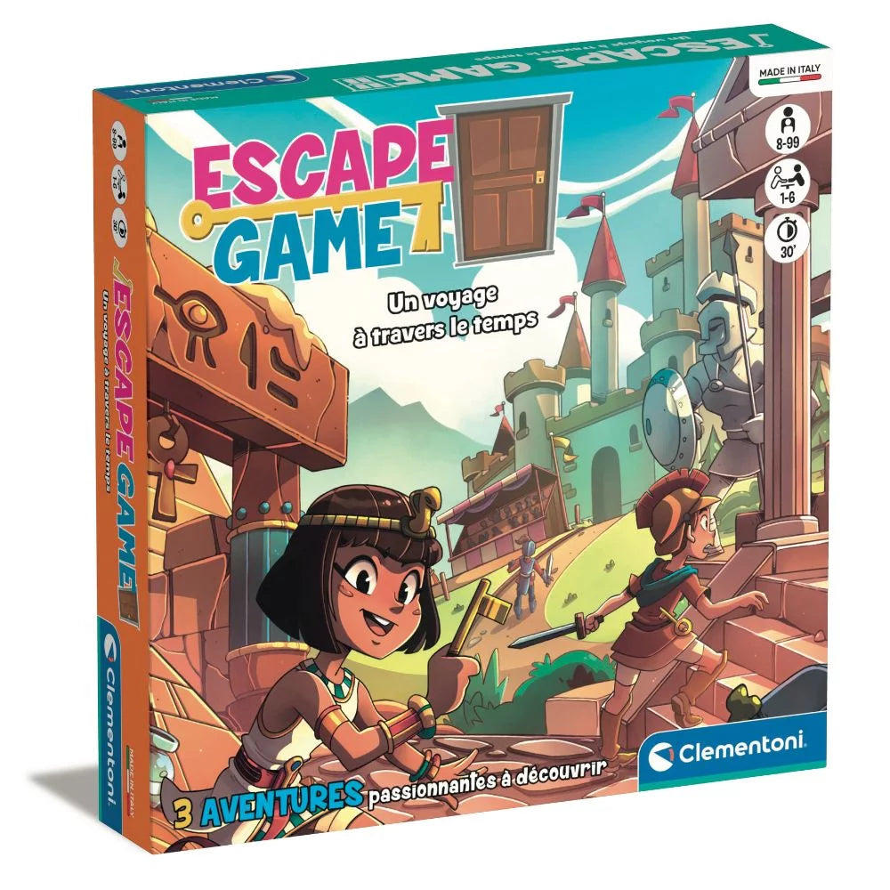 Board game box titled 'Escape Game' with cartoon characters and colorful design.