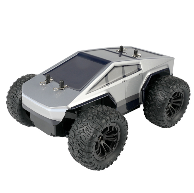 Model of a futuristic vehicle with large wheels on a white background