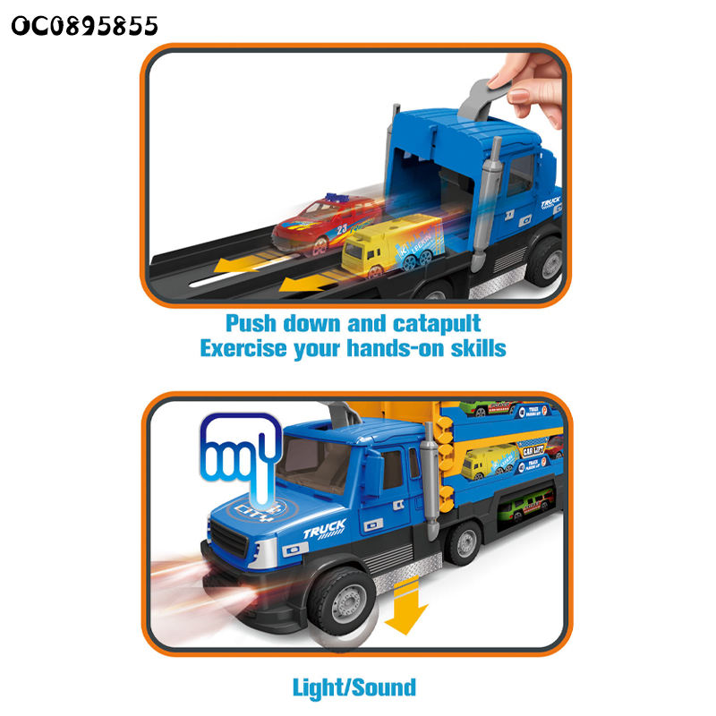 Deformation Ejection Folding Storage Rail Car Kids Transport Truck Toys With Vehicle