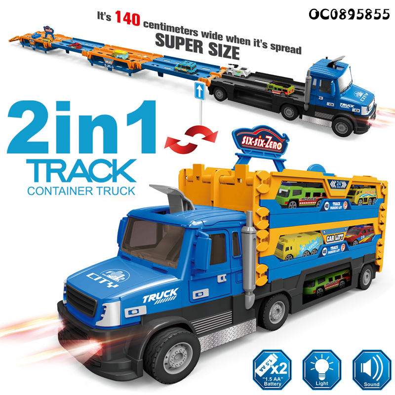 Deformation Ejection Folding Storage Rail Car Kids Transport Truck Toys With Vehicle