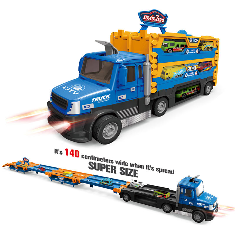 Deformation Ejection Folding Storage Rail Car Kids Transport Truck Toys With Vehicle