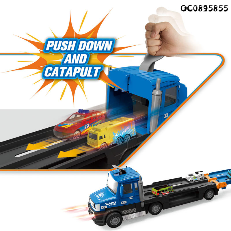 Deformation Ejection Folding Storage Rail Car Kids Transport Truck Toys With Vehicle