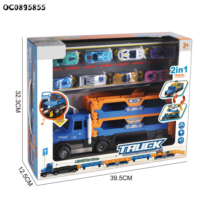 Deformation Ejection Folding Storage Rail Car Kids Transport Truck Toys With Vehicle