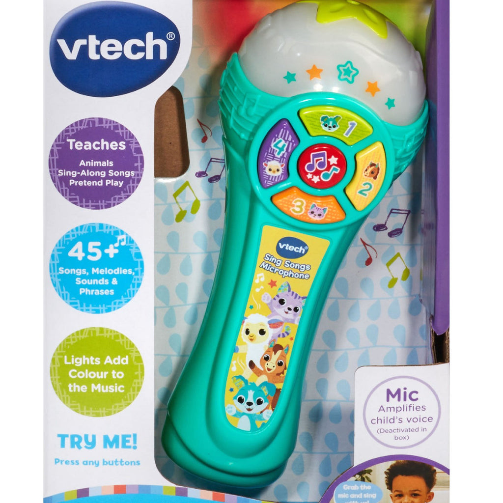 Vtech Sing, Sing, Sing Microphone toy in packaging with colorful design