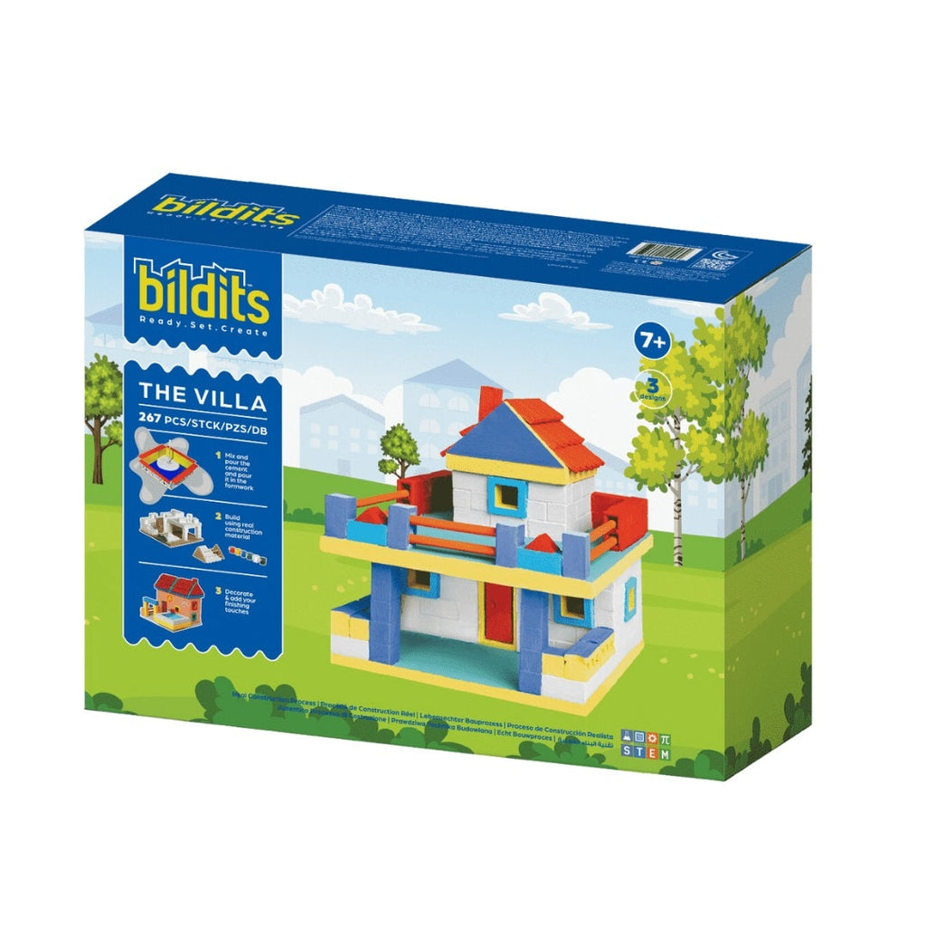 Bildits toy building set packaging for 'The Villa' on a white background