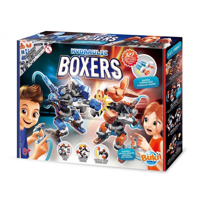 Box of Hydraulic Boxers toy set with cartoon characters on a white background