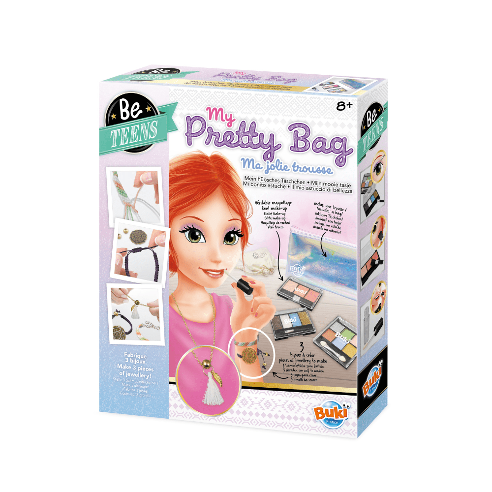 Boxed toy set for 'My Pretty Bag' with a doll and makeup items on a white background
