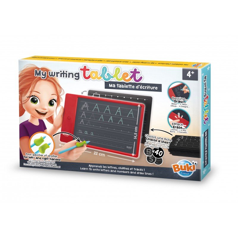Box of Buki 'My writing tablet' educational toy for children on a white background
