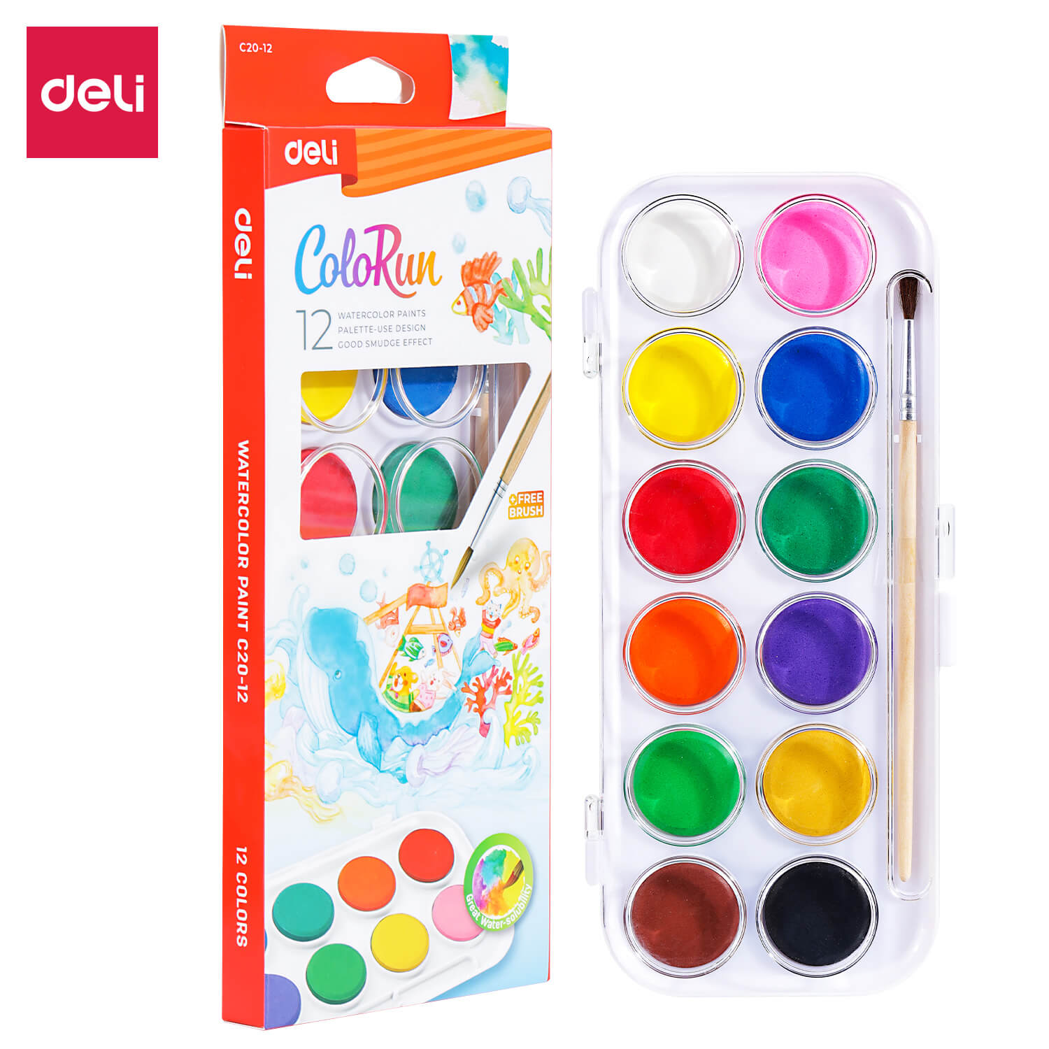 Deli Watercolor Paint 12 Col.