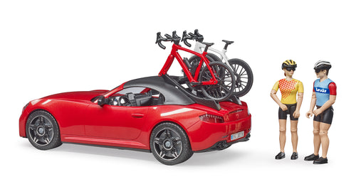 Bruder Red Roadster with Road Bike and Cyclist