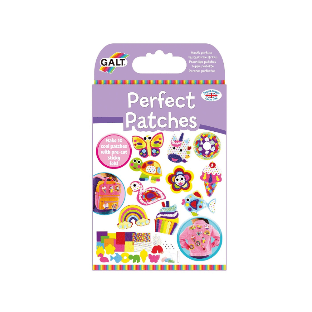 Pack of Galt Perfect Patches with colorful designs on a white background