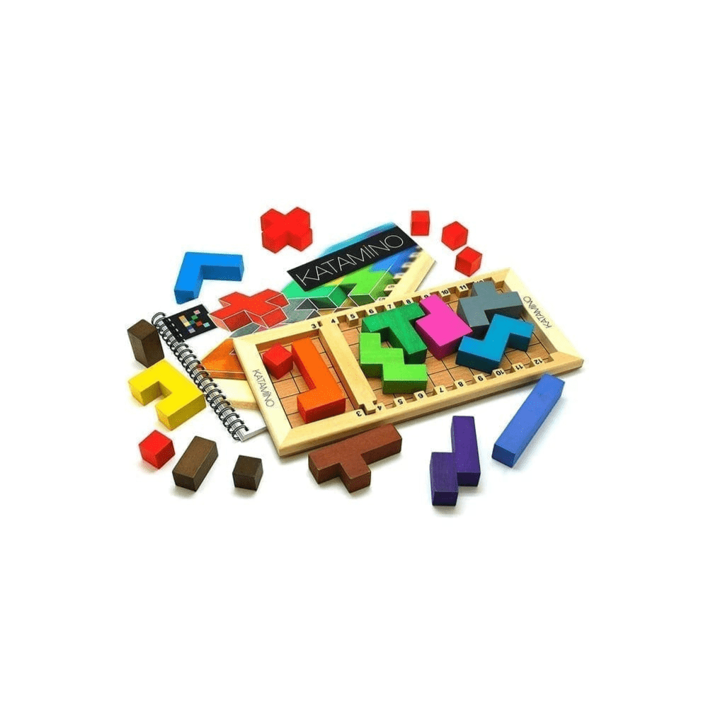 Colorful wooden puzzle with scattered pieces on a white background