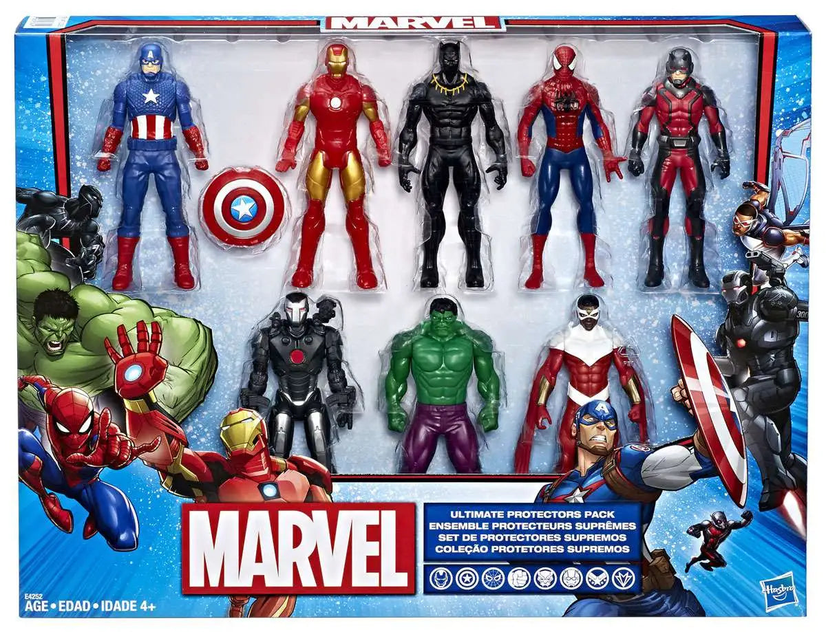 Marvel action figure set in packaging with various superhero characters.